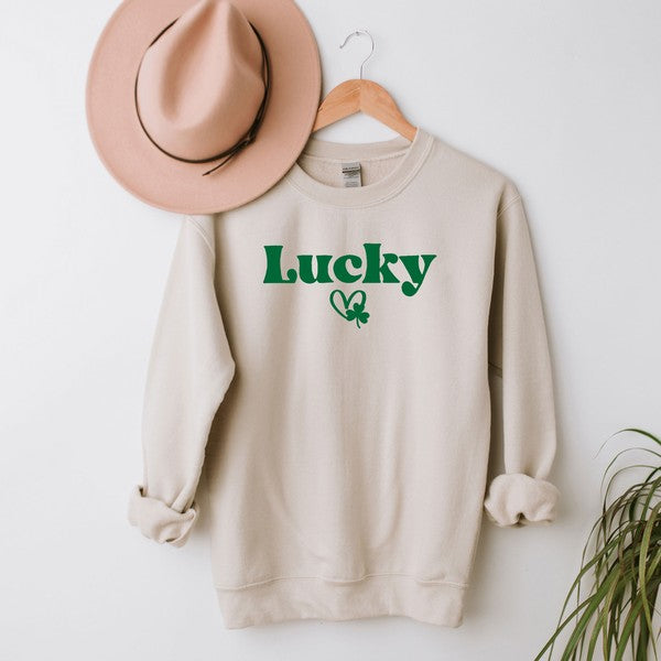 Lucky With Heart And Clover Graphic Sweatshirt