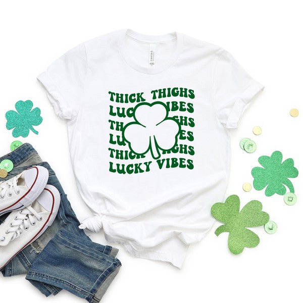 Thick Thighs Lucky Vibes  Short Sleeve Graphic Tee