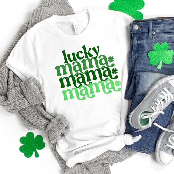 Lucky Mama Clovers Stacked Short Graphic Tee