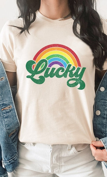 Retro Distressed Lucky Rainbow Graphic Tee