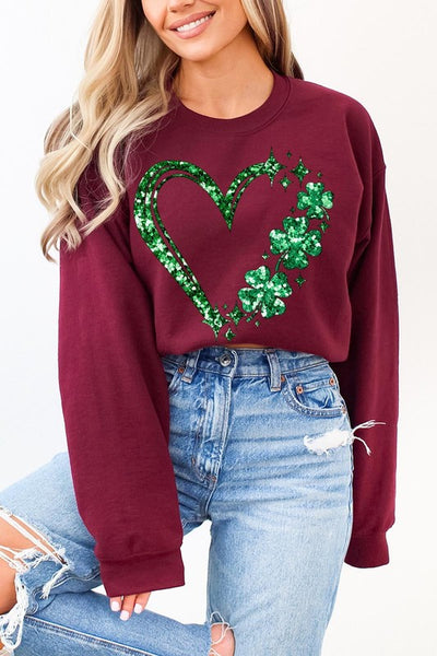 Heart Four Leaf Clover Graphic Fleece Sweatshirts.