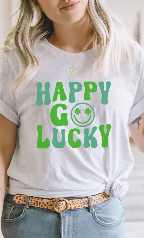 Happy Go Lucky Clover Eyes Smiley Graphic Tee