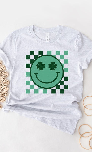 Checker Clover Smiley St Patrick PLUS Graphic Tee