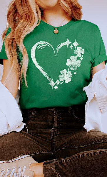 Distressed Clover Heart St Patricks Graphic Tee