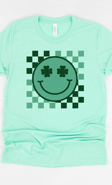 Checker Clover Smiley St Patrick PLUS Graphic Tee