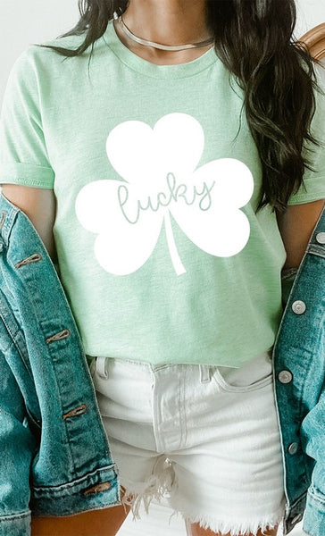 Lucky Clover White Shamrock PLUS SIZE Graphic Tee
