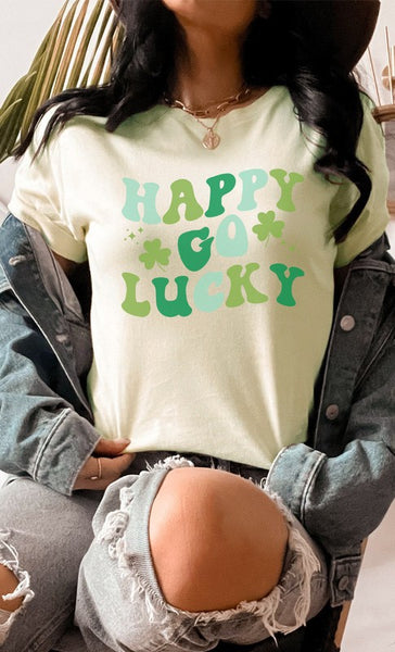 Happy Go Lucky Clovers St Patricks Graphic Tee