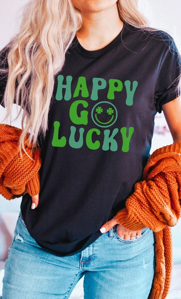 Happy Go Lucky Clover Eyes Smiley Graphic Tee