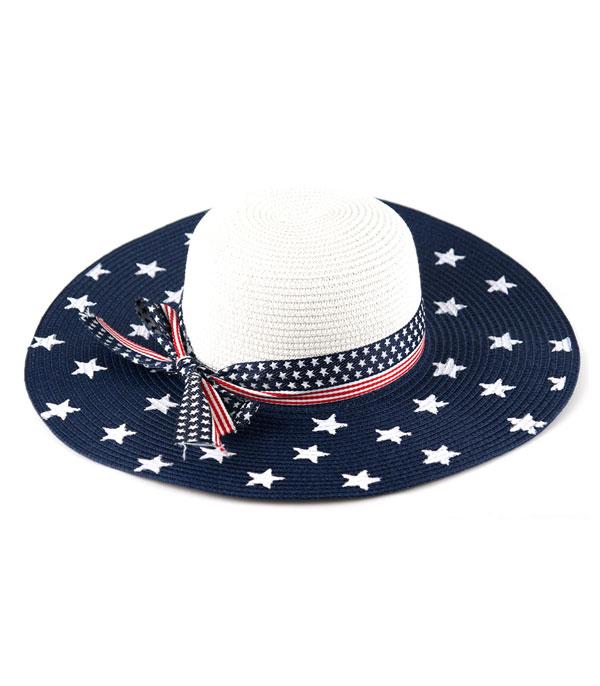 American Flag Straw Hat with White Stars