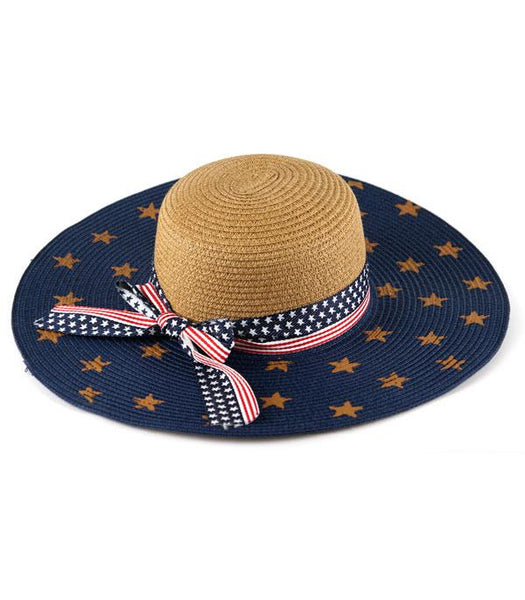 American Flag Straw Hat with Tan Stars