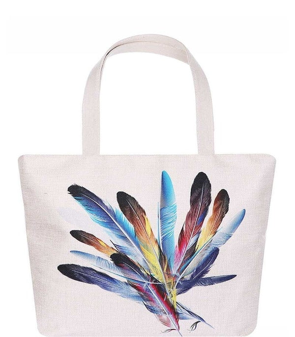 Colorful Feather Print Tote Bag