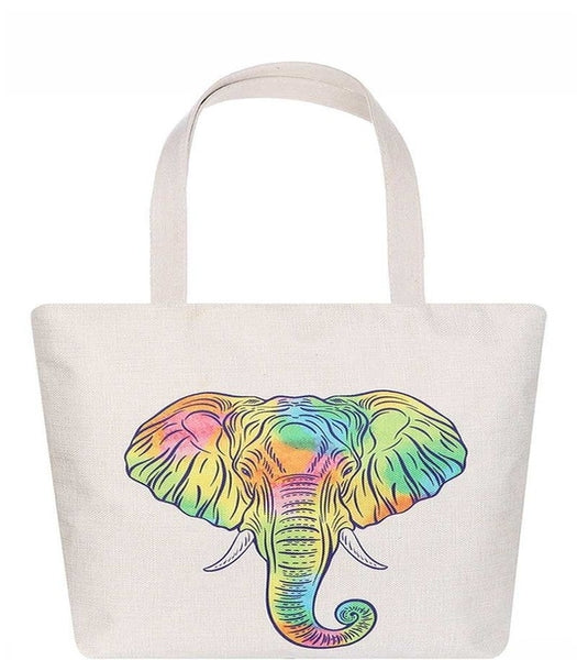 Rainbow Elephant Print Tote Bag